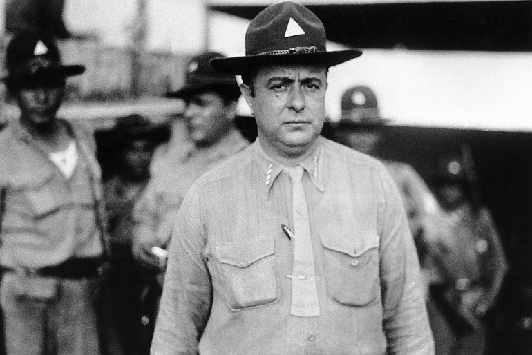 (Original Caption) 6/8/1936-Managua, Nicaragua- General Anastasio Somoza, Commander of the National Guard and leader of the Nicaraguan revolt that forced the resignation of President Juan B. Sacasa, is shown entering Leon Fort at the conclusion of hostilities. General Somoza is seen as Nicaragua's new "strong man."
